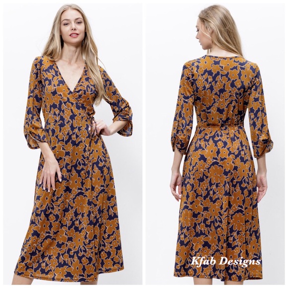 Dresses & Skirts - LAST ONE! V Neck Knit Midi Floral Print Wrap Dress!